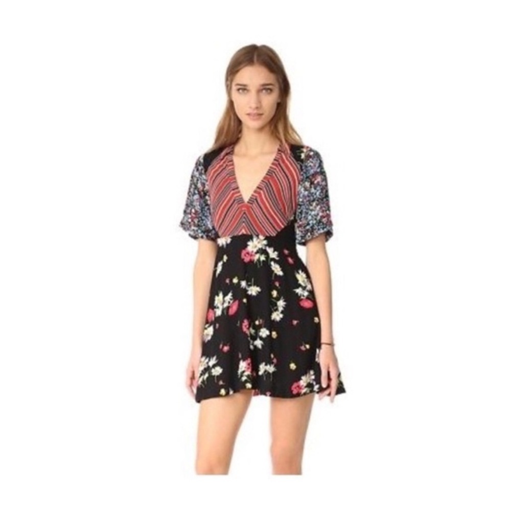Free People ‘Mix It Up’ Printed Mini Dress size 4 NWT